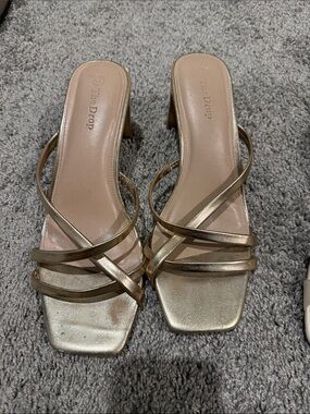 Women's Gold Strappy Block Heel Sandals